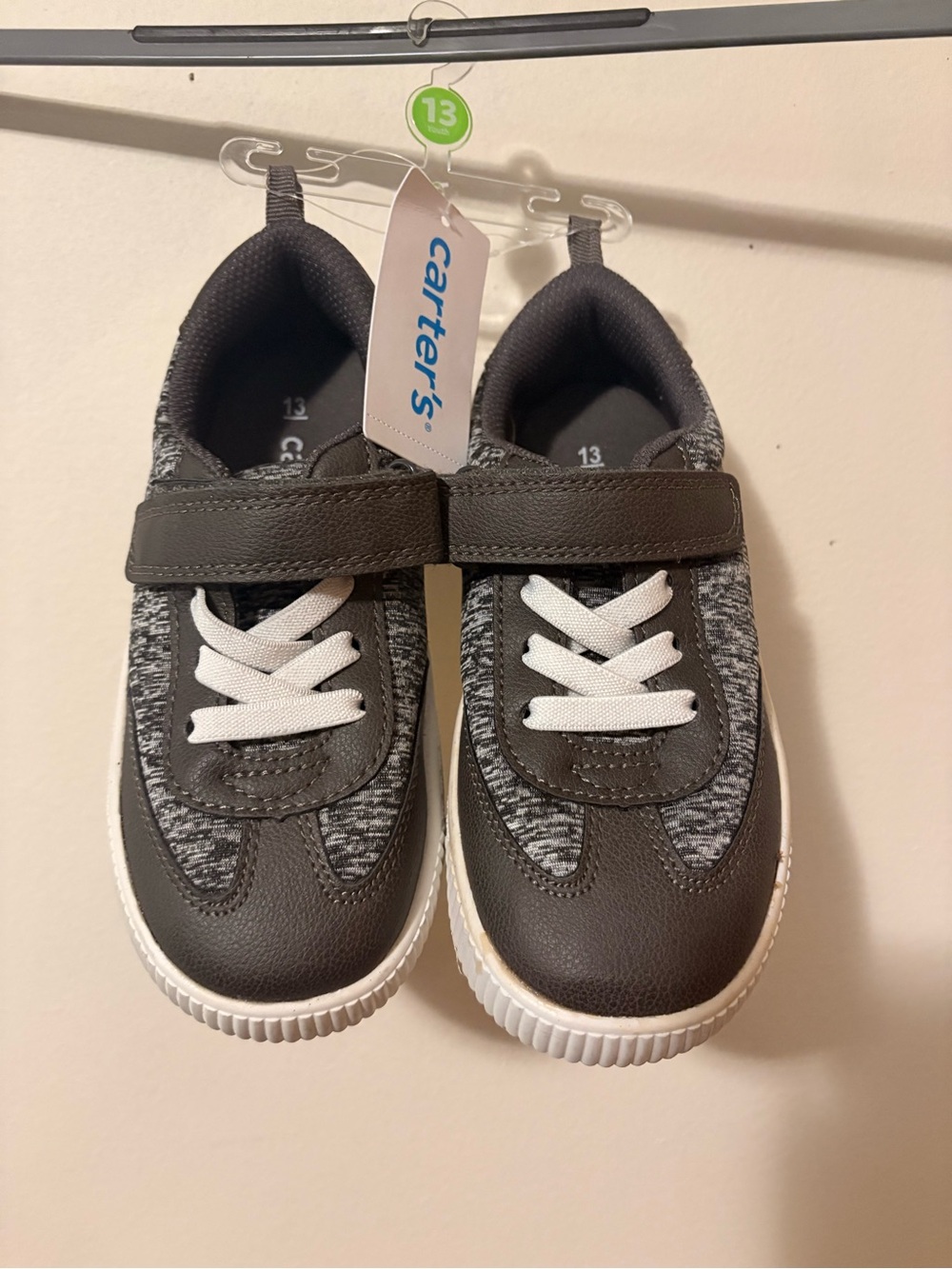 Carter's Kids Gray Slip-On Athletic Shoes with White Laces and Velcro